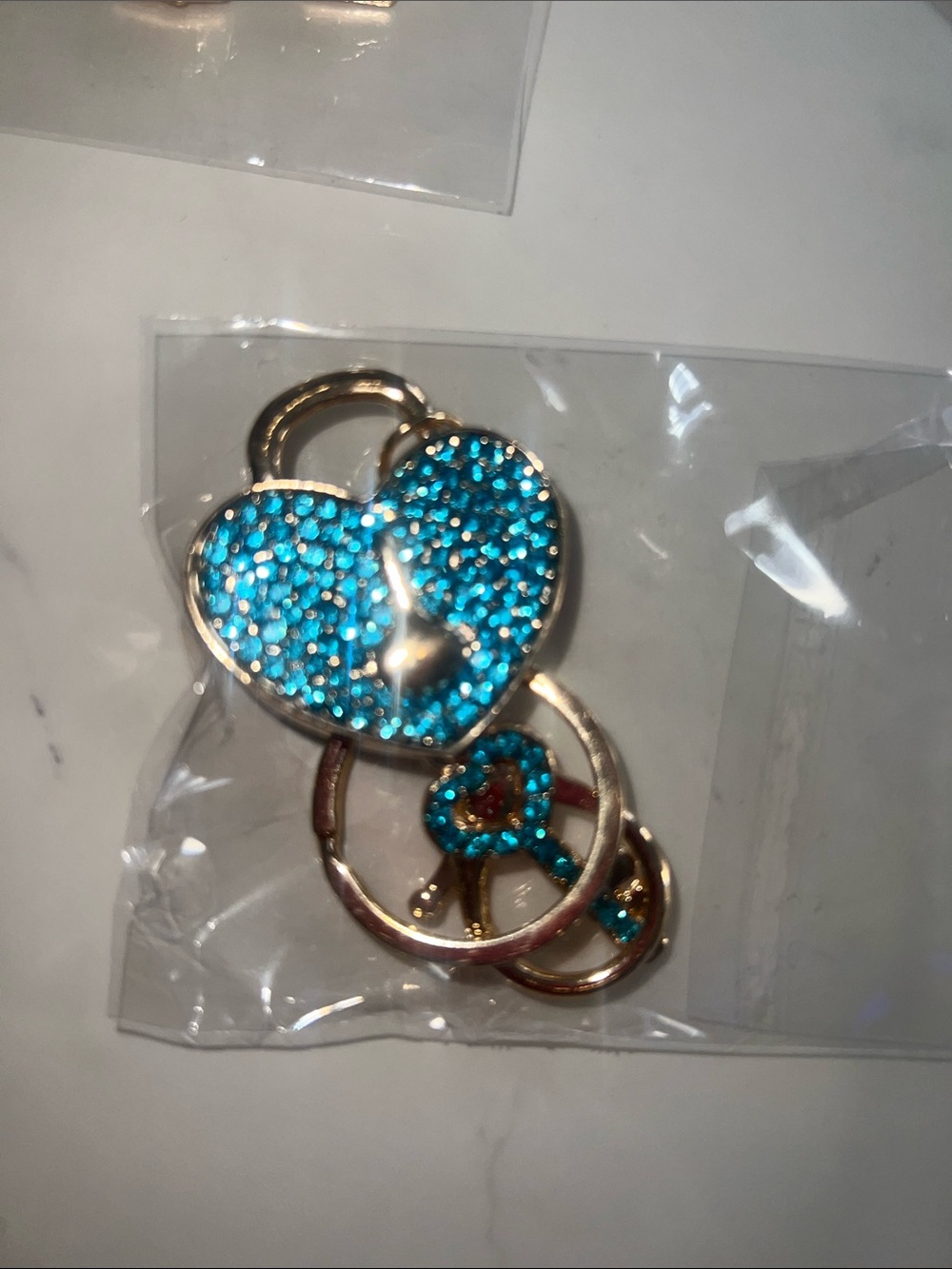 Gold Heart & Key Crystal Bag Charm - Women Accessories - Picture 2 of 4